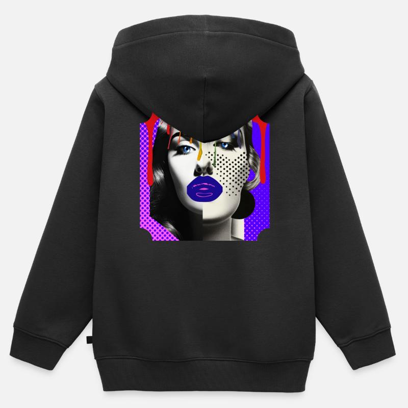 Collage photo Pop Art coloré - Sweat Premium à capuche zippé enfant bio - noir