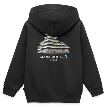 Château de Matsumoto-jo, Nagano, Japon dessin à la main - Sweat Premium à capuche zippé enfant bio - noir - Dos - AI Model Kid Male (0cm)
