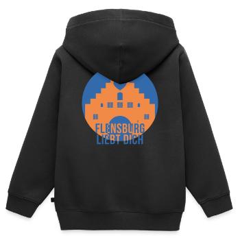 Flensburg liebt dich - Kinder Premium Organic Zip Hoodie - Schwarz - Hinten - AI Model Kid Male (0cm)