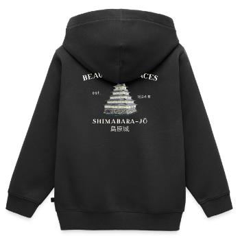 Château de Shimabara, Japon, Beaux Endroits Dessin - Sweat Premium à capuche zippé enfant bio - noir - Dos - AI Model Kid Male (0cm)
