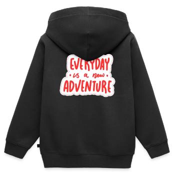 Jeder Tag ist ein neues Abenteuer - Kinder Premium Organic Zip Hoodie - Schwarz - Hinten - AI Model Kid Male (0cm)