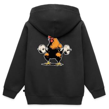 Bodybuilder Fitness - Sweat Premium à capuche zippé enfant bio - noir - Dos - AI Model Kid Male (0cm)