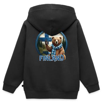 Finlande - Finlande - Suomi - Sweat Premium à capuche zippé enfant bio - noir - Dos - AI Model Kid Male (0cm)