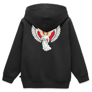 Herzlich Engel Herz Flügel Himmel Reinkarnation - Kinder Premium Organic Zip Hoodie - Schwarz - Hinten - AI Model Kid Male (0cm)