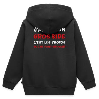 J’ai pas un gros bide les photos qui font grossir - Sweat Premium à capuche zippé enfant bio - noir - Dos - AI Model Kid Male (0cm)