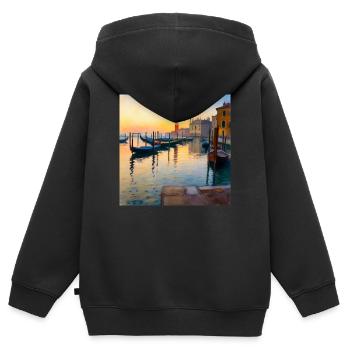 Venedig - Kinder Premium Organic Zip Hoodie - Schwarz - Hinten - AI Model Kid Male (0cm)