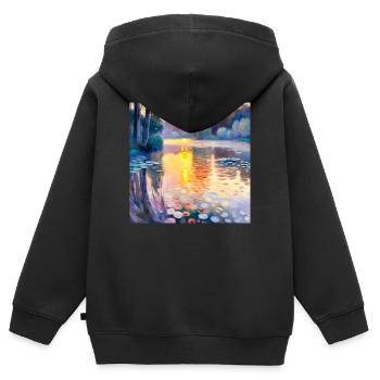Nénuphars Impressionnisme - Sweat Premium à capuche zippé enfant bio - noir - Dos - AI Model Kid Male (0cm)