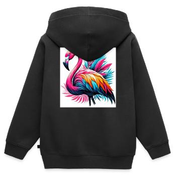 Rosa Flamingo - Kinder Premium Organic Zip Hoodie - Schwarz - Hinten - AI Model Kid Male (0cm)