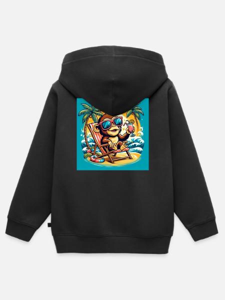 Scimmia sulla spiaggia - Hoodie Premium med dragkedja barn ekologisk - svart