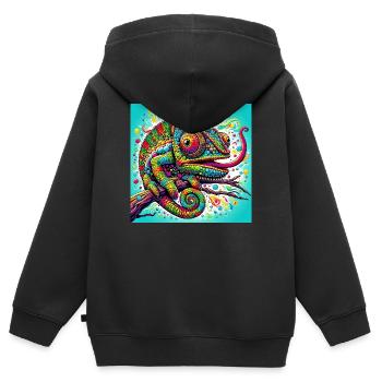 Caméléon - Sweat Premium à capuche zippé enfant bio - noir - Dos - AI Model Kid Male (0cm)