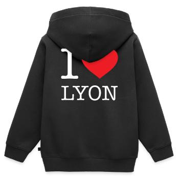 J’AIME LYON - Sweat Premium à capuche zippé enfant bio - noir - Dos - AI Model Kid Male (0cm)