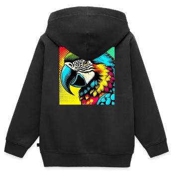 Perroquet Pop Art - Sweat Premium à capuche zippé enfant bio - noir - Dos - AI Model Kid Male (0cm)
