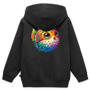 Kugelfisch - Kinder Premium Organic Zip Hoodie - Schwarz - Hinten - AI Model Kid Male (0cm)