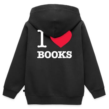 J’AIME LES LIVRES Livres de lecture - Sweat Premium à capuche zippé enfant bio - noir - Dos - AI Model Kid Male (0cm)