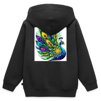 Pfau - Kinder Premium Organic Zip Hoodie - Schwarz - Hinten - AI Model Kid Male (0cm)