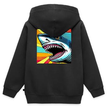 Requin Pop Art - Sweat Premium à capuche zippé enfant bio - noir - Dos - AI Model Kid Male (0cm)