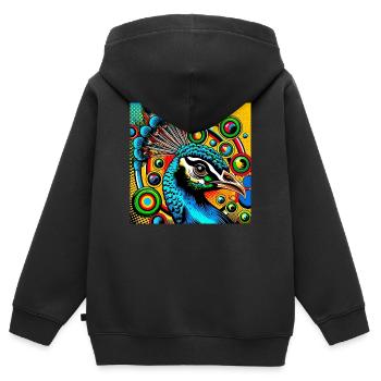 Paon Pop Art - Sweat Premium à capuche zippé enfant bio - noir - Dos - AI Model Kid Male (0cm)