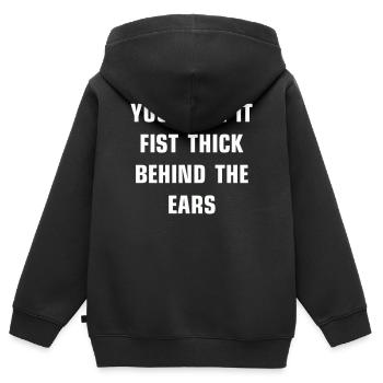 Vous l’avez le poing épais derrière les oreilles - Sweat Premium à capuche zippé enfant bio - noir - Dos - AI Model Kid Male (0cm)