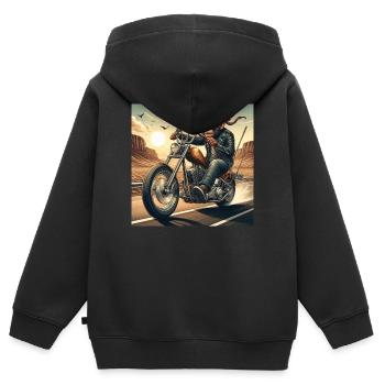 Cooler Affe auf einem Chopper - Kinder Premium Organic Zip Hoodie - Schwarz - Hinten - AI Model Kid Male (0cm)