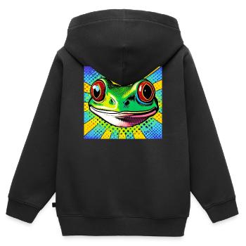 Frosch Pop Art - Kinder Premium Organic Zip Hoodie - Schwarz - Hinten - AI Model Kid Male (0cm)