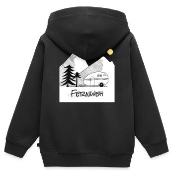 Fernweh - mit dem Wohnwagen in die Berge - Kinder Premium Organic Zip Hoodie - Schwarz - Hinten - AI Model Kid Male (0cm)