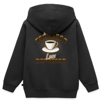 More Espresso - Kinder Premium Organic Zip Hoodie - Schwarz - Hinten - AI Model Kid Male (0cm)