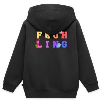 Printemps - Saison - Sweat Premium à capuche zippé enfant bio - noir - Dos - AI Model Kid Male (0cm)
