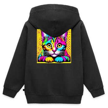 Chat Pop Art - Sweat Premium à capuche zippé enfant bio - noir - Dos - AI Model Kid Male (0cm)