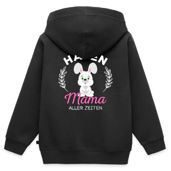 Beste Hasen Mama Süßes Kaninchen Häschen Spruch - Kinder Premium Organic Zip Hoodie - Schwarz - Hinten - AI Model Kid Male (0cm)