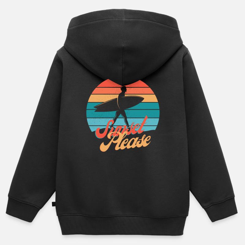 Sunset Surf Silhouette Rétro - Sweat Premium à capuche zippé enfant bio - noir