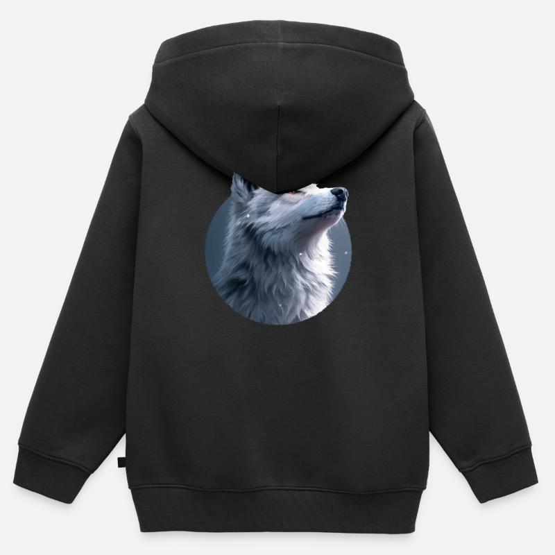 Illustration de Loup Blanc - Sweat Premium à capuche zippé enfant bio - noir