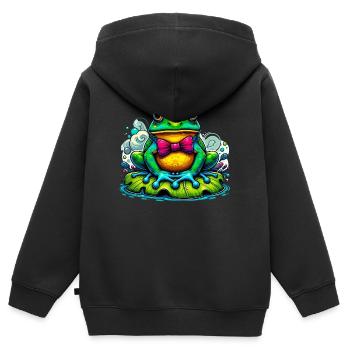 Frog with the King's Crown - Kids Premium Organic Zip-up Hoodie - black - Back - AI Model Kid Male (0cm)