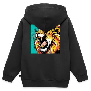 Löwe Pop Art - Kinder Premium Organic Zip Hoodie - Schwarz - Hinten - AI Model Kid Male (0cm)