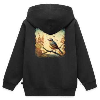 Bird sitting on branch, mediterranean background - Kids Premium Organic Zip-up Hoodie - black - Back - AI Model Kid Male (0cm)