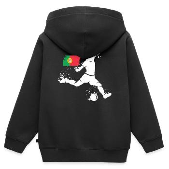 Icône du joueur de football Blast Portugal - Sweat Premium à capuche zippé enfant bio - noir - Dos - AI Model Kid Male (0cm)