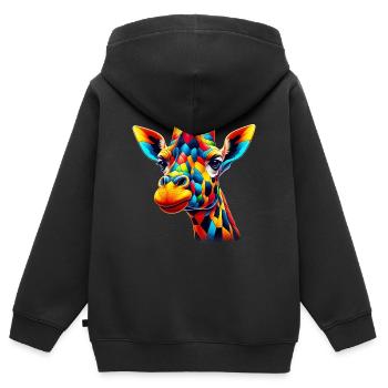 Giraffe farbig und bemalt wie Harlekin - Kinder Premium Organic Zip Hoodie - Schwarz - Hinten - AI Model Kid Male (0cm)
