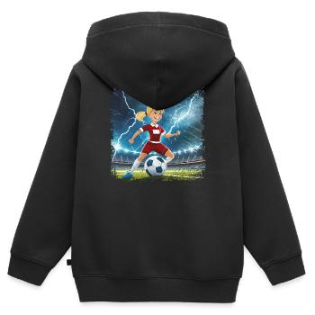 Fussballerin Comicfigur Stadion mit Blitzen - Kinder Premium Organic Zip Hoodie - Schwarz - Hinten - AI Model Kid Male (0cm)