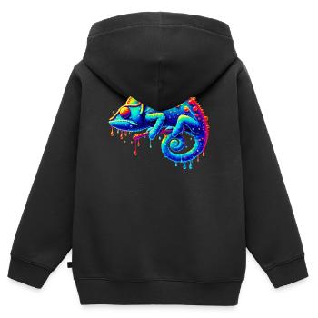 Caméléon - Sweat Premium à capuche zippé enfant bio - noir - Dos - AI Model Kid Male (0cm)