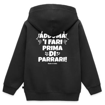 Sizilien-T-Shirt Sizilianisches Sprichwort namens Aphorismus - Kinder Premium Organic Zip Hoodie - Schwarz - Hinten - AI Model Kid Male (0cm)