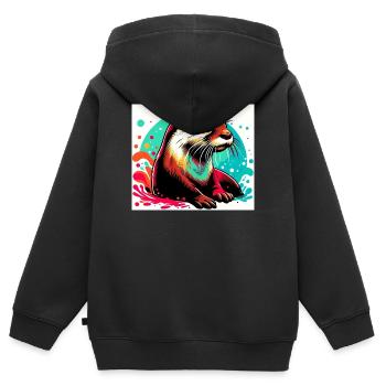 Loutre - Sweat Premium à capuche zippé enfant bio - noir - Dos - AI Model Kid Male (0cm)