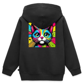 Chat Pop Art - Sweat Premium à capuche zippé enfant bio - noir - Dos - AI Model Kid Male (0cm)