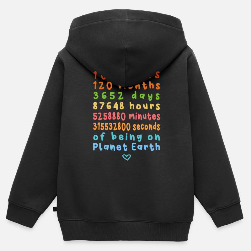 10 ans Anniversaire - Sweat Premium à capuche zippé enfant bio - noir
