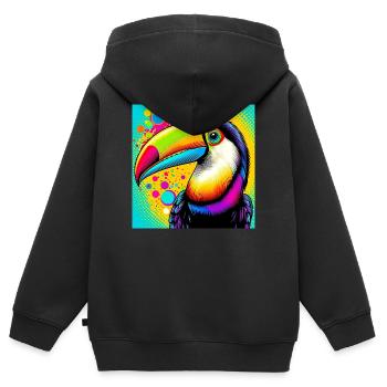 Toucan Pop Art - Sweat Premium à capuche zippé enfant bio - noir - Dos - AI Model Kid Male (0cm)