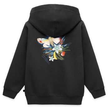 Papillon rare avec des fleurs exotiques - Sweat Premium à capuche zippé enfant bio - noir - Dos - AI Model Kid Male (0cm)