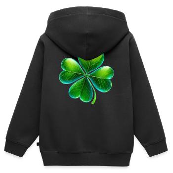 Trèfle à quatre feuilles - Sweat Premium à capuche zippé enfant bio - noir - Dos - AI Model Kid Male (0cm)