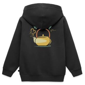Théière Vintage Teashirt Illustration Bande Dessinée - Sweat Premium à capuche zippé enfant bio - noir - Dos - AI Model Kid Male (0cm)