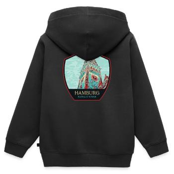 Rathausturm in Hamburg, Deutschland - Kinder Premium Organic Zip Hoodie - Schwarz - Hinten - AI Model Kid Male (0cm)
