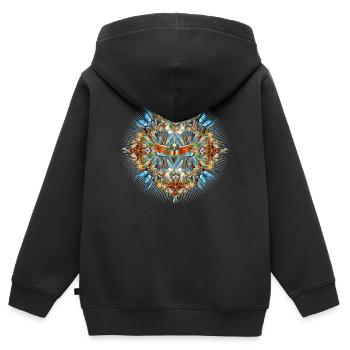 Amulette artistique composée d’insectes en forme florale - Sweat Premium à capuche zippé enfant bio - noir - Dos - AI Model Kid Male (0cm)