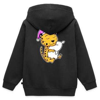 Gepard Müde Ausschlafen Schlafen Mädchen - Kinder Premium Organic Zip Hoodie - Schwarz - Hinten - AI Model Kid Male (0cm)