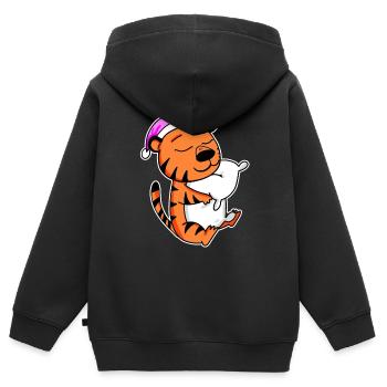 Tiger Müde Ausschlafen Schlafen Mädchen - Kinder Premium Organic Zip Hoodie - Schwarz - Hinten - AI Model Kid Male (0cm)